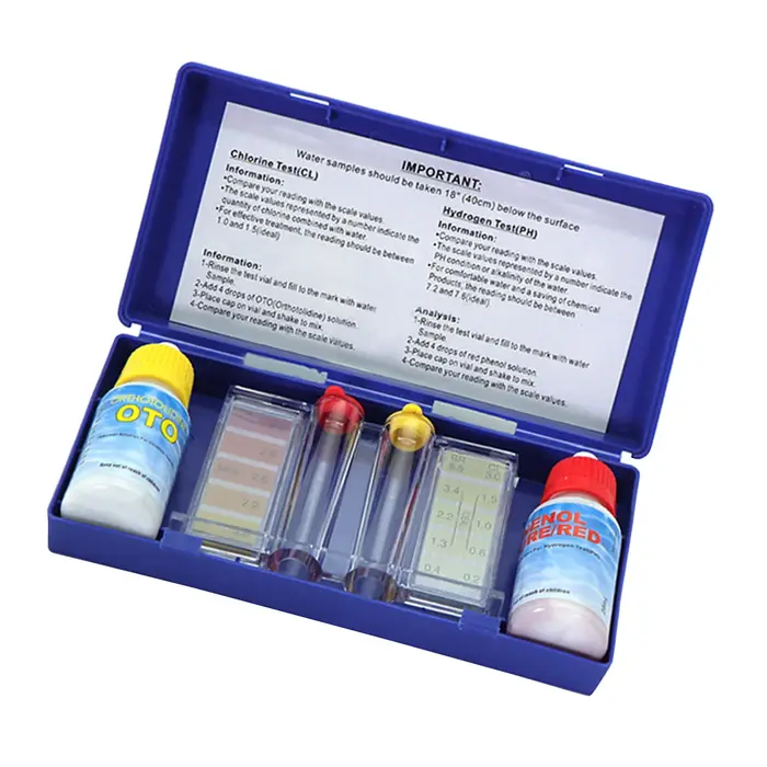 Kit de test de la qualité de l'eau de piscine : Solution de détection du pH et du chlore résiduel avec bandelettes et outil de mesure