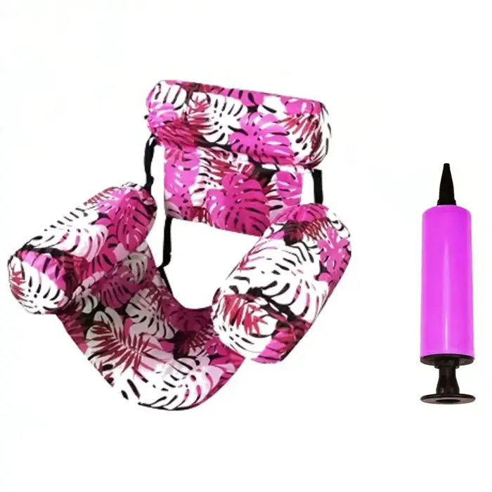 Hamac gonflable aquatique avec accoudoirs, chaise longue flottante rose en forme de feuille avec pom