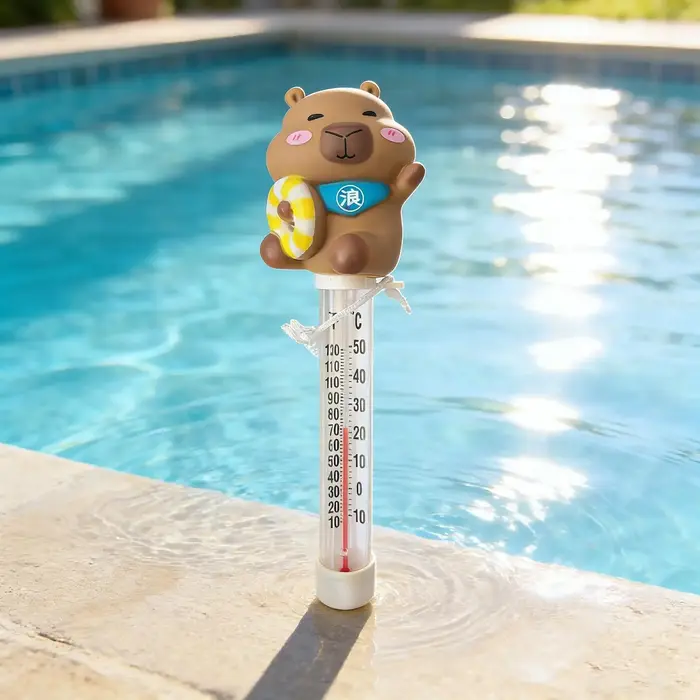 Thermomètre à flotteur Capybara mignon avec cordon pour piscine, testeur de température pour piscine