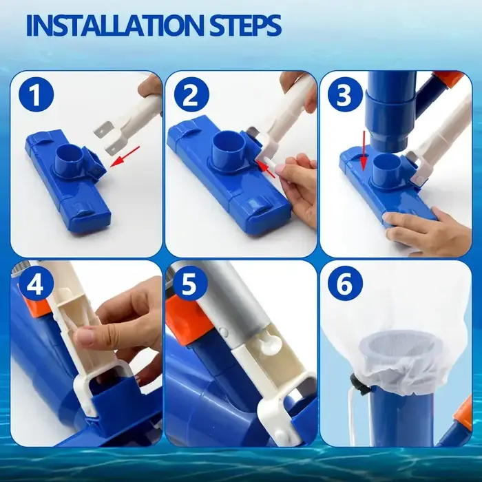 Kit de nettoyage de piscine avec perche télescopique à 4 sections et aspirateur à jet subaquatique