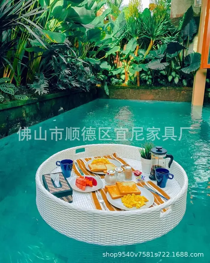 Plateau de petit déjeuner flottant pour piscine, panier d'eau en rotin, accessoires de photographie 
