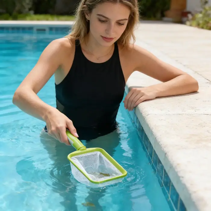 Épuisette de nettoyage de piscine à mailles fines avec manche détachable pour spa