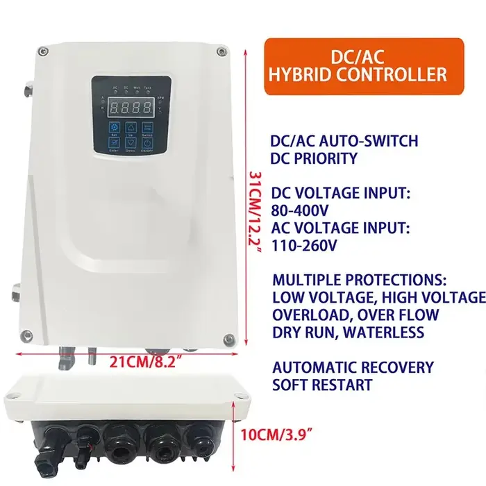 Pompe à eau de forage électrique à énergie solaire 2HP pour l'irrigation haute pression 100M tête AC DC