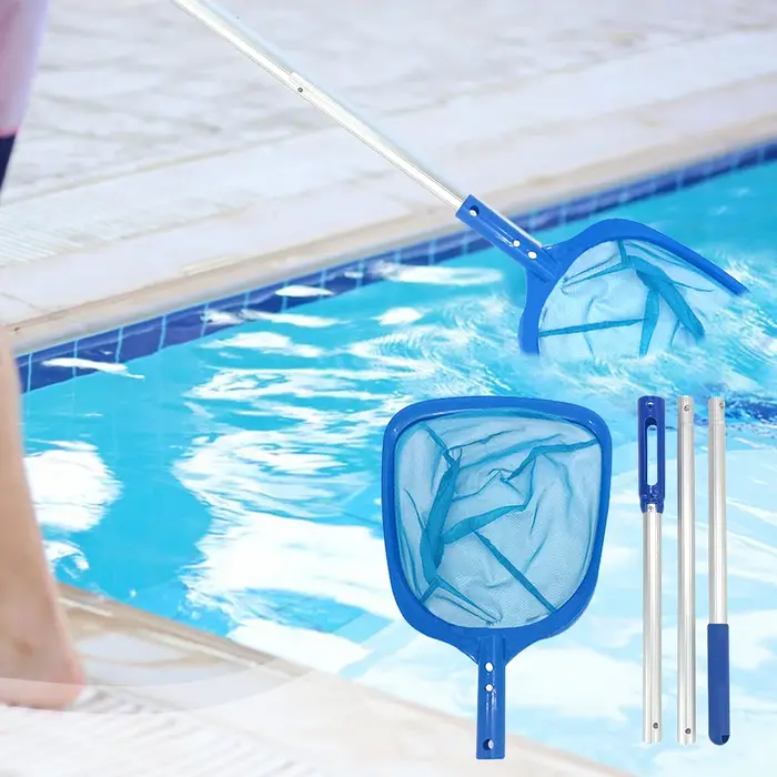 Épuisette de piscine avec manche télescopique multifonction pour piscines enterrées et hors sol