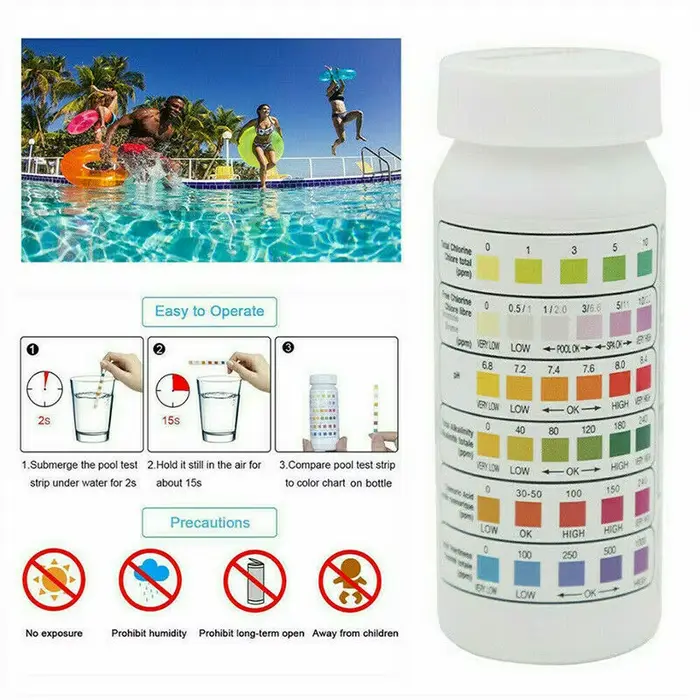50 bandelettes test 6-en-1 pour piscine et spa (bouteille) – Testeur d'acidité