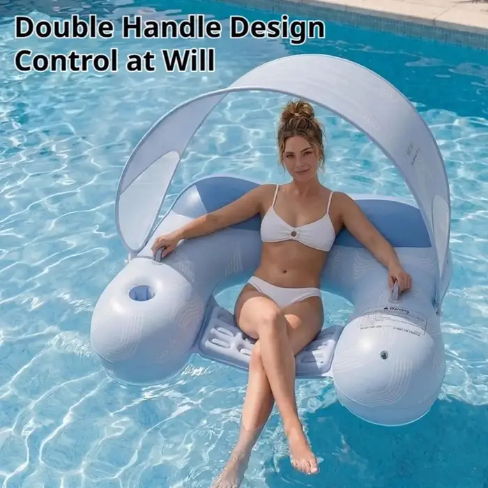 Fauteuil flottant gonflable pour piscine avec auvent pare-soleil, chaise longue flottante en forme de U avec porte-gobelets, radeau pour piscine et plage