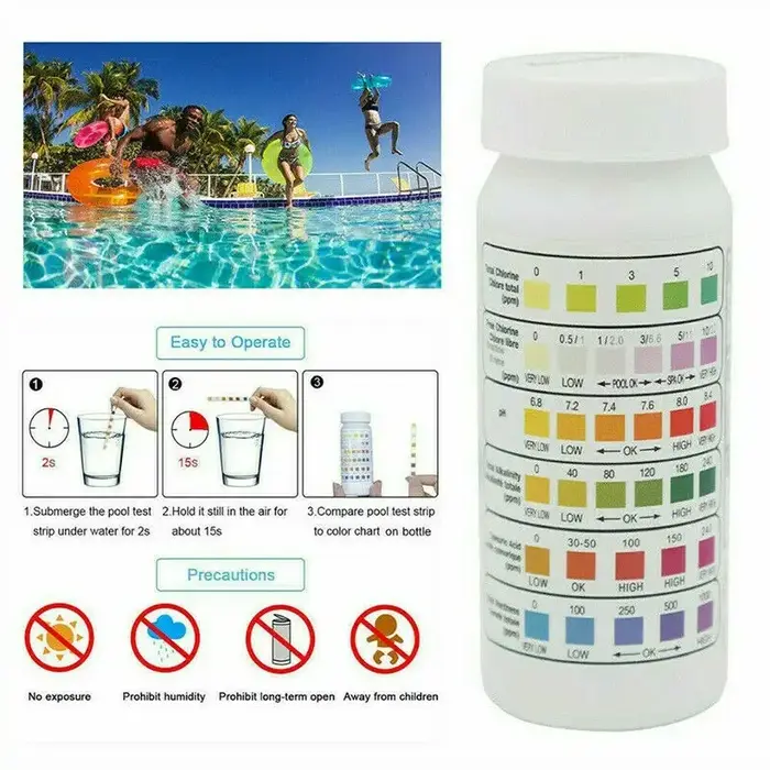 Bandelettes de test d'eau de piscine 6 en 1 : Détection rapide du chlore libre
