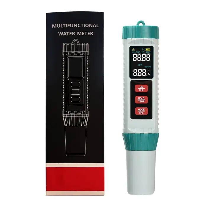 Testeur numérique de PH 5 en 1, testeur de PH/EC/TDS/SALT/TENP, analyseur de qualité de l'eau pour p