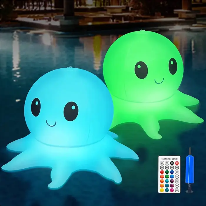 Lampes flottantes solaires pour piscine, 16 couleurs LED lumineuses en forme de pieuvre pour piscine