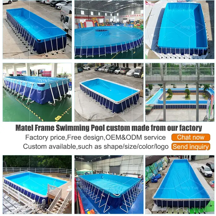 Piscine gonflable carrée bleue avec structure métallique, piscine à structure en plastique avec filt