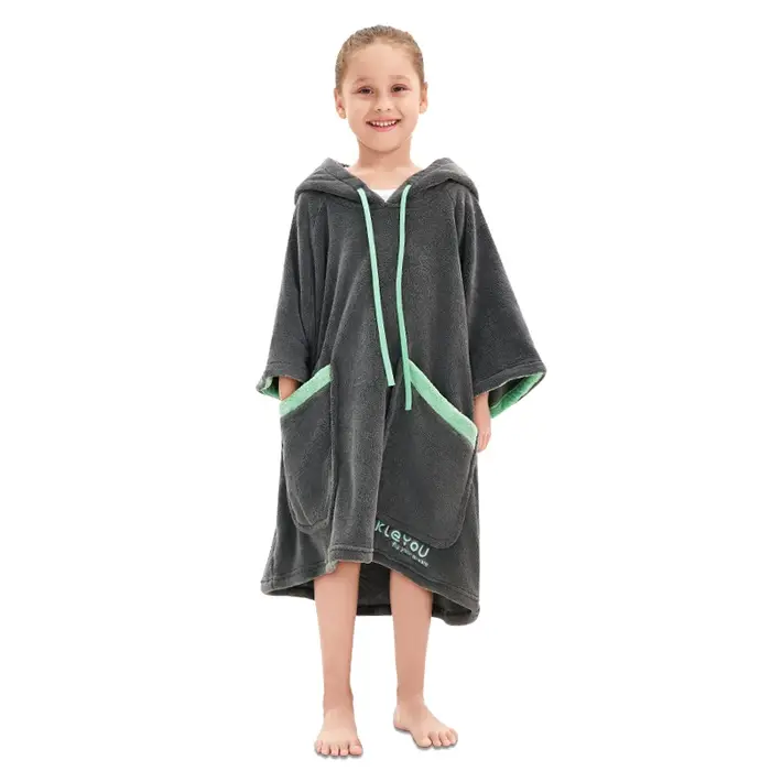 Serviette de Bain à Capuche pour Enfant Garçon et Fille de 2 à 12 Ans, Poncho Rond Absorbant pour la