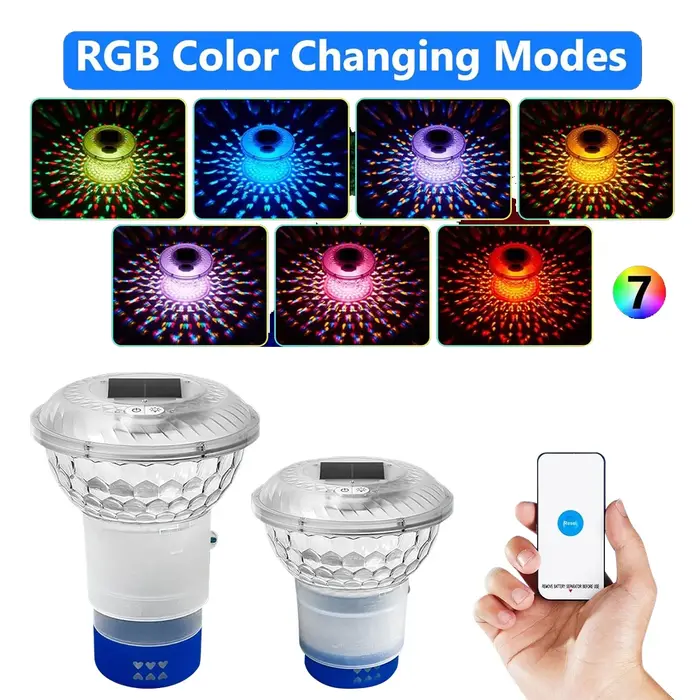 Distributeur de chlore solaire réglable pour piscine avec lumières colorées