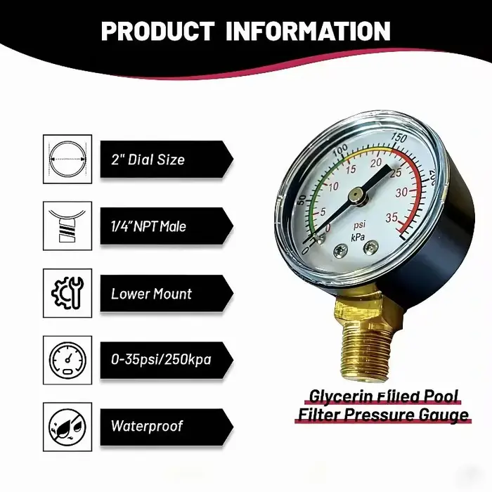 Manomètre de pression pour filtre à sable