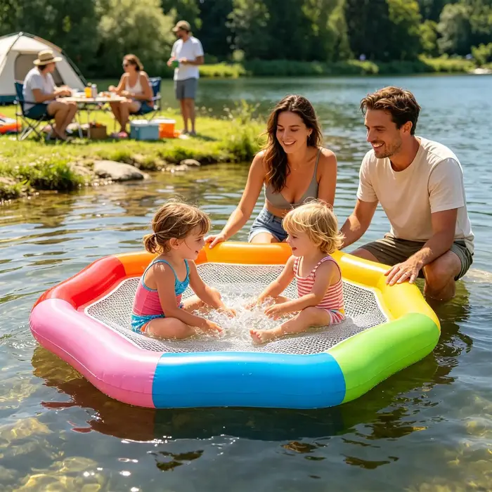 Flotteur gonflable hexagonal arc-en-ciel pour adultes avec siège en maille