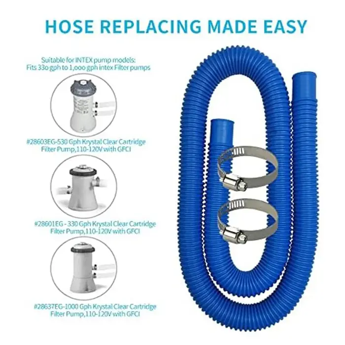 Ensemble de tuyaux de piscine de 32 mm avec attaches métalliques pour piscines hors sol