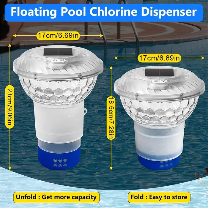 Distributeur de chlore solaire réglable pour piscine avec lumières colorées
