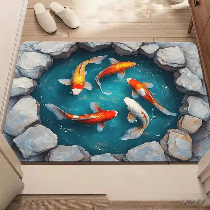 Paillasson à Illususion d'optique 3D en crocodiles dans la piscine