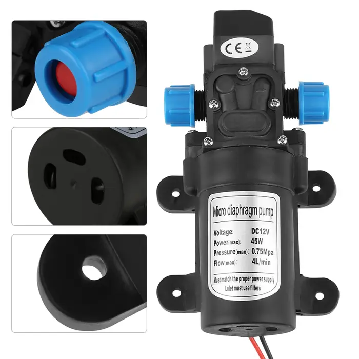 Pompe à eau à membrane, pompe auto-amorçante à micro membrane DC 12V 45W, débit à faible bruit 4L/mi