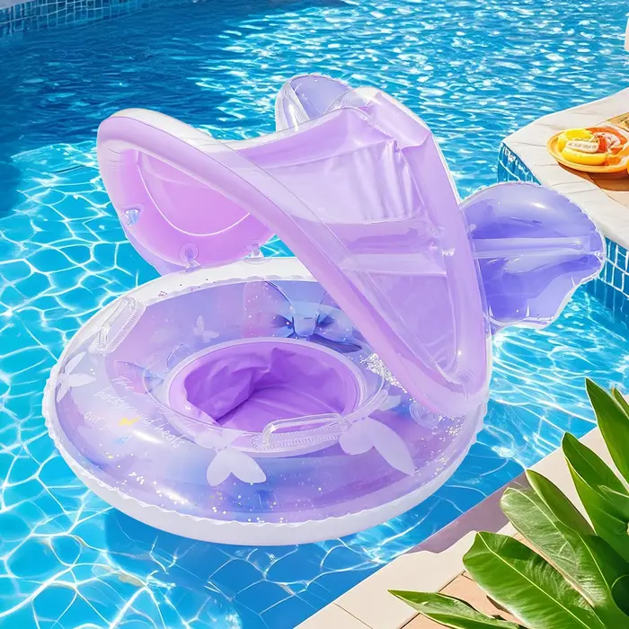 1 flotteur de piscine, flotteur de piscine avec auvent et siège, bouée gonflable avec poignées et support dorsal pour piscine, jusqu'à 77 lb