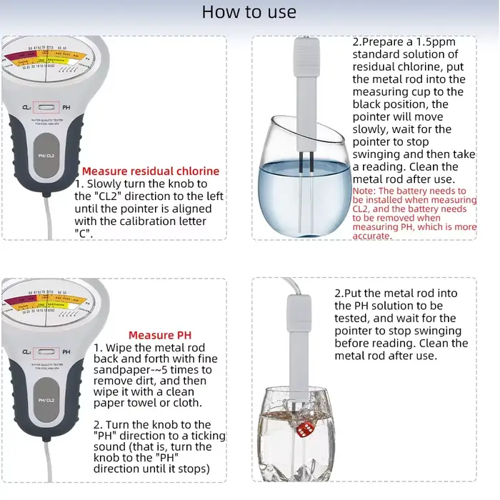 Testeur de PH et de chlore 2 en 1