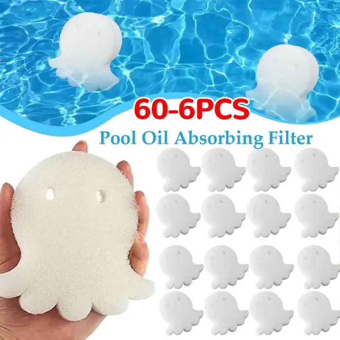 Lot de 60-6 éponges filtres absorbantes d'huile en forme de pieuvre pour piscine