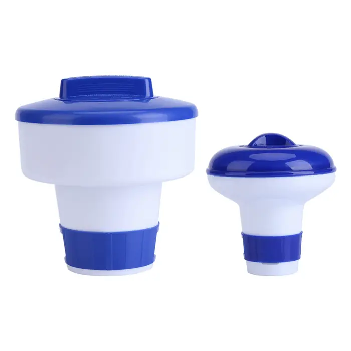 Distributeur chimique flottant de brome de chlore de spa de piscine bleue et blanche S/M