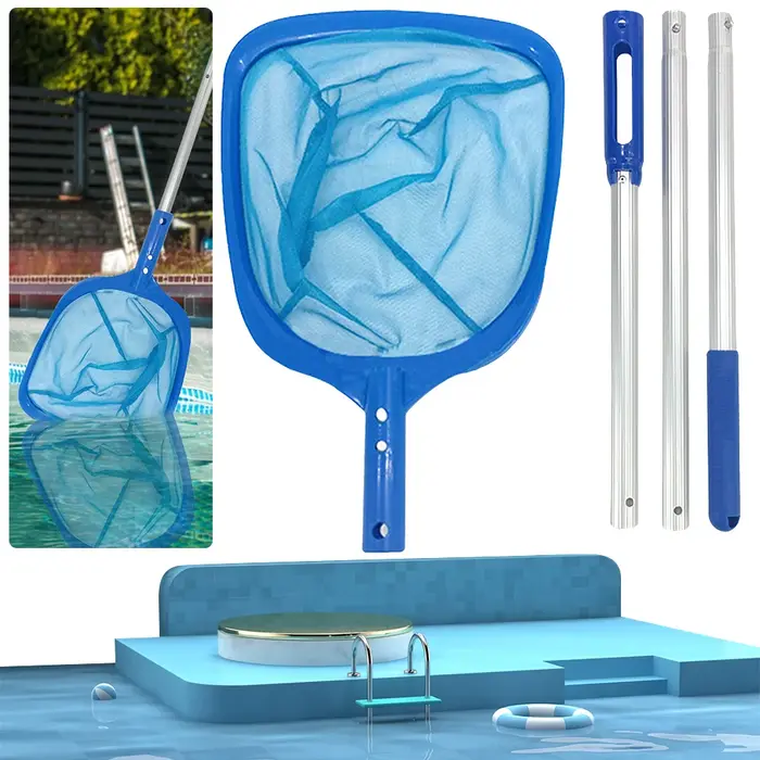 Épuisette de piscine avec manche télescopique multifonction pour piscines enterrées et hors sol