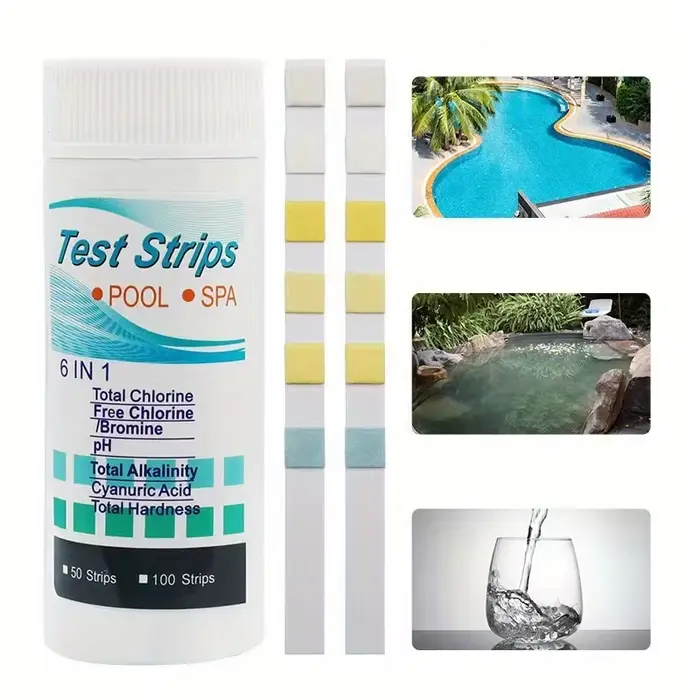 50 bandelettes de test d'eau de piscine et de spa 6 en 1, mesure précise du PH, du chlore, du brome,