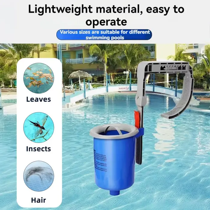 Écumoire de piscine mural flottant auto avec support réglable panier d'écumoire amovible pour débris