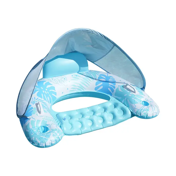 Chaise longue flottante en forme de U avec pare-soleil, hamac de piscine flottant pour adultes avec 