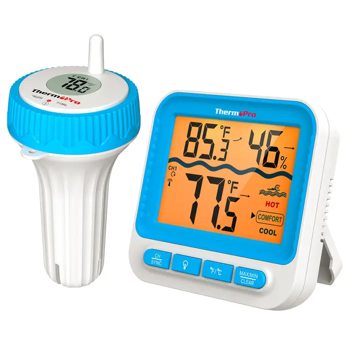 Thermopro TP211B Thermomètre de piscine sans fil de 500 pieds avec écran de lecture facile, moniteur