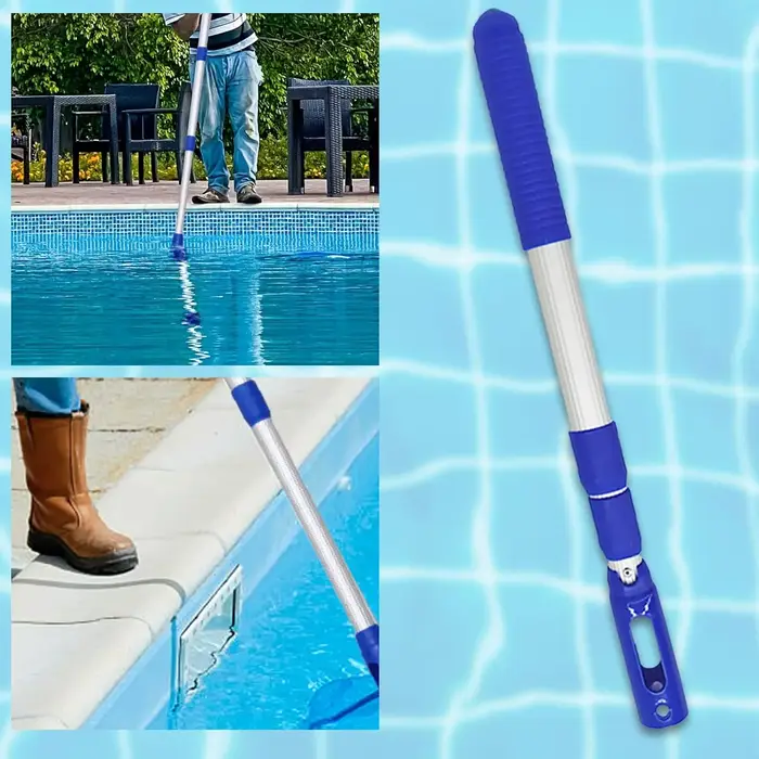 Perche télescopique de nettoyage de piscine en aluminium renforcé réglable pour épuisette et filet de pêche