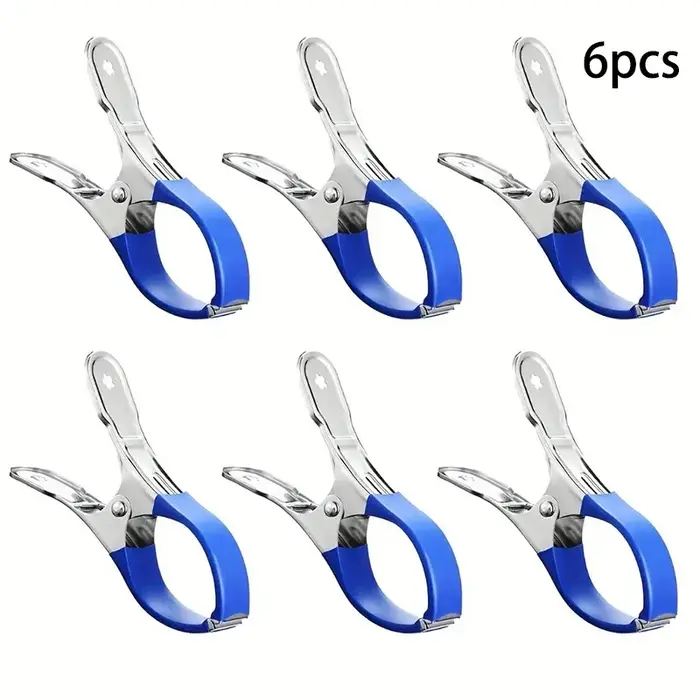6 clips de couverture de piscine durables en acier inoxydable avec poignées en plastique bleues - Cl
