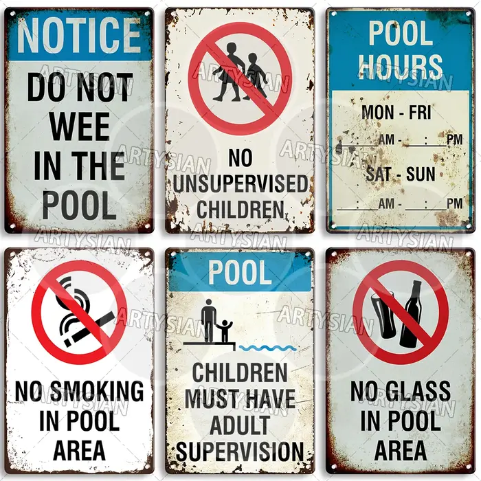 Enseigne en métal sur les règles de la piscine