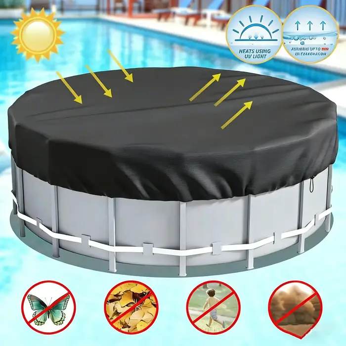 Couverture de piscine ronde noire en tissu Oxford durable