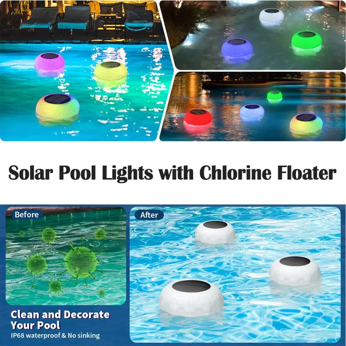 Lumière de piscine flottante à énergie solaire avec boîte de désinfection