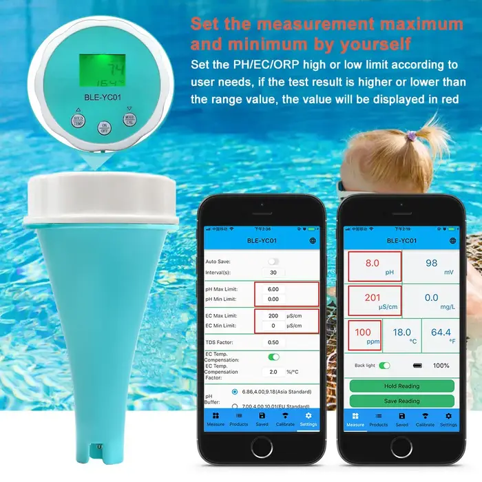 Analyseur d'eau intelligent flottant 6 en 1 pour piscine