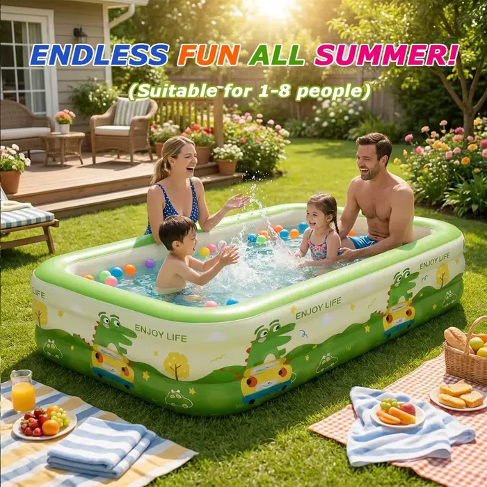 Piscine gonflable familiale pour 1 à 8 personnes, grande taille, pour adultes, enfants, bébés, été, extérieur, intérieur, bain, jeux aquatiques, portable