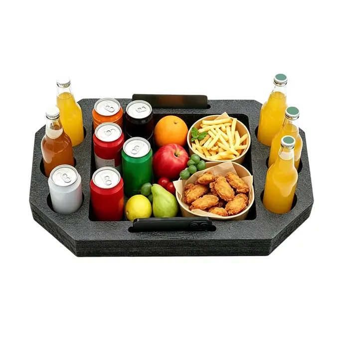 Plateau flottant pour la piscine, pour aliments et boissons, étanche, grande table de service avec séparateurs intégrés, plateau flottant pour le lac, la plage, la rivière