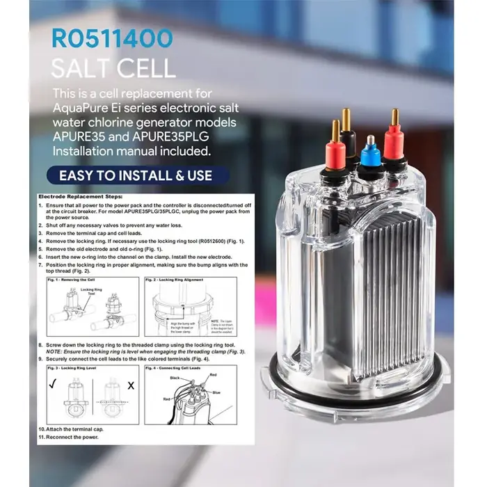 Électrode de cellule à sel R0511400 pour générateur de chlore électronique à sel Zodiac Jandy AquaPure Ei Series