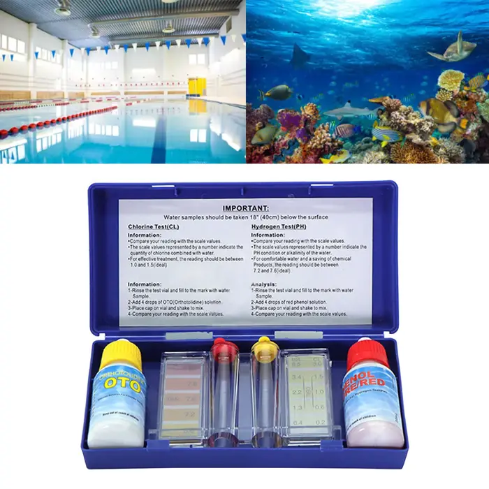 Kit de test de la qualité de l'eau de piscine : Solution de détection du pH et du chlore résiduel avec bandelettes et outil de mesure