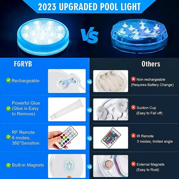 Lumières submersibles sous-marines rechargeables pour piscine