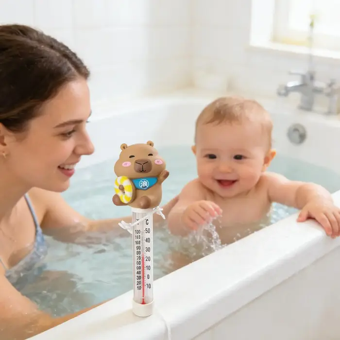 Thermomètre à flotteur Capybara mignon avec cordon pour piscine