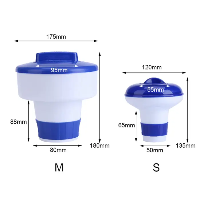 Distributeur chimique flottant de brome de chlore de spa de piscine bleue et blanche S/M