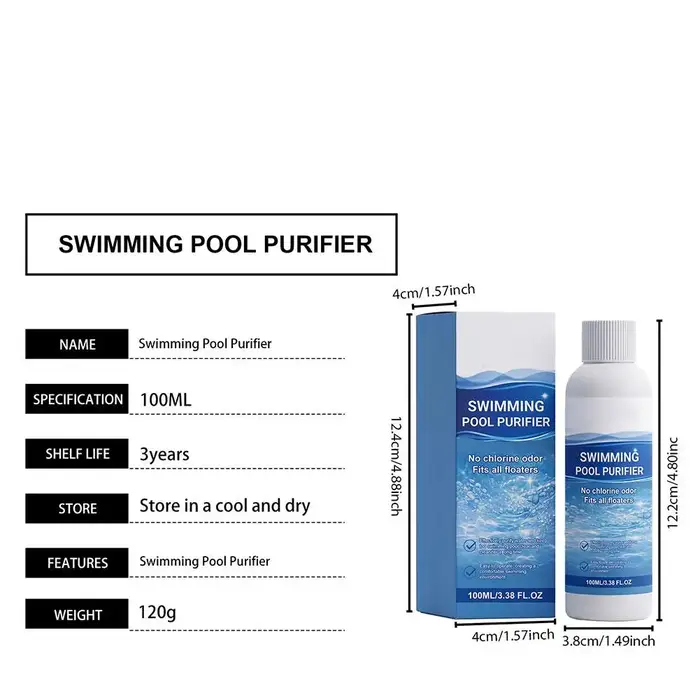 Liquide purificateur de piscine 100 ml sans chlore ni odeur