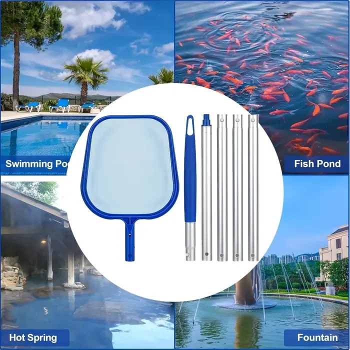 Épuisette à feuilles pour piscine avec manche en aluminium réglable en 5 sections