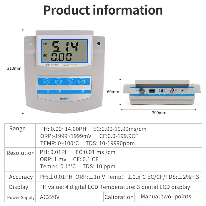 Testeur de qualité de l'eau PH/TDS/EC/ORP/CF/Temp 6 en 1