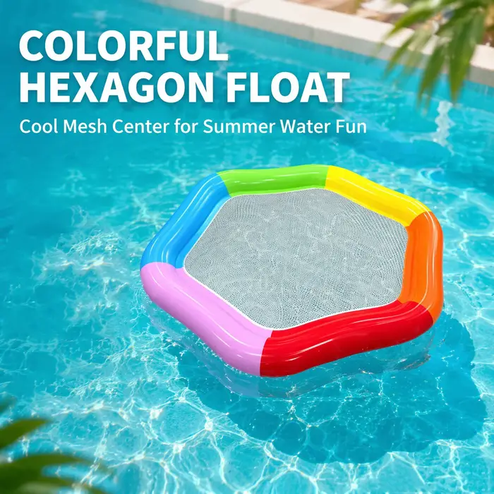 Flotteur gonflable hexagonal arc-en-ciel pour adultes avec siège en maille