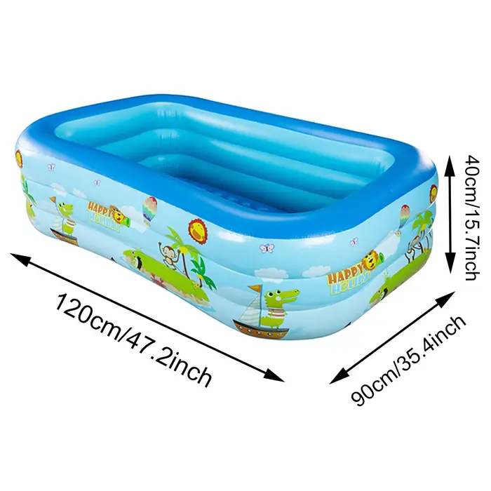Piscine gonflable 1 pièce en PVC épaissi, bleue et blanche imprimée, pliable, portable pour extérieu