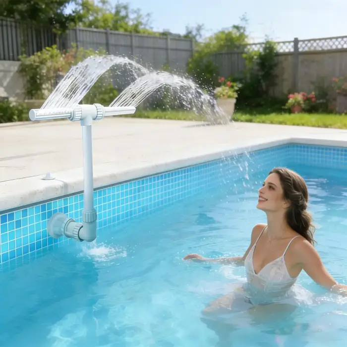 Fontaine de piscine pour piscines hors sol et enterrées, pulvérisateur cascade réglable à double jet